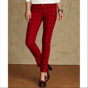 NWT ~ Tommy Hilfiger Modern Skinny Brocade Pants Red & Soft Black Plaid (Size 8)